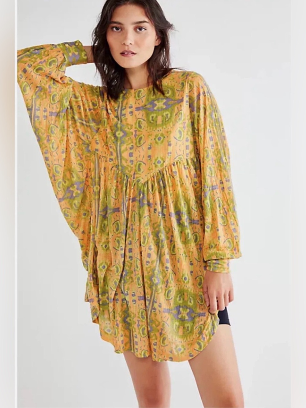 Free People Women’s This Is It Flowy Sun Faded Apricot Purple Boho Tunic Size L